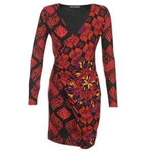 Desigual Long Sleeve Faux Wrap Dress